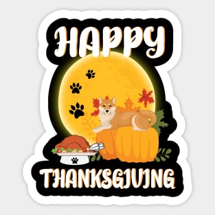 Shiba Inu Seeing Turkey Dish Happy Halloween Thanksgiving Merry Christmas Day Sticker